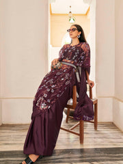 Magenta colored desiger kaftan saree with belt