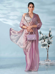 Lavendar colored shimmer satin saree with embellished lace