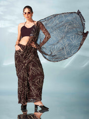 Ready to wear printed saree with pockets and tassles on pallu