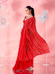 Red colored fancy embellished saree