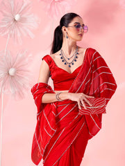 Red colored fancy embellished saree