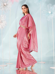 Pink colored designer kaaftan saree with embellished belt