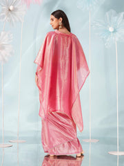 Pink colored designer kaaftan saree with embellished belt