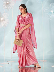 Pink colored designer kaaftan saree with embellished belt