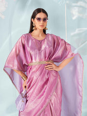 Mauve colored designer kaaftan saree with embellished belt