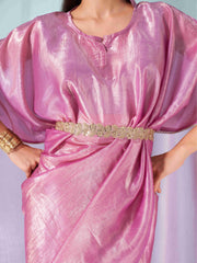 Mauve colored designer kaaftan saree with embellished belt