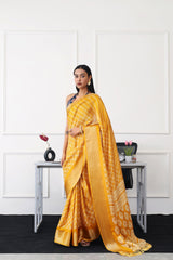 Ready to wear mustard colored printed poly cotton saree