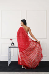 Ready to wear red colored printed poly cotton saree