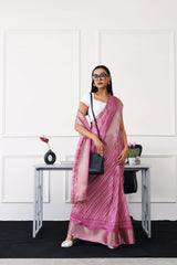 Ready to wear pink colored printed poly cotton saree