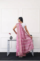 Ready to wear pink colored printed poly cotton saree