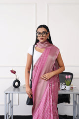 Ready to wear pink colored printed poly cotton saree