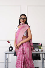 Ready to wear pink colored printed poly cotton saree