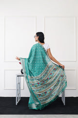 Ready to wear green colored printed poly cotton saree