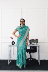 Ready to wear green colored printed poly cotton saree