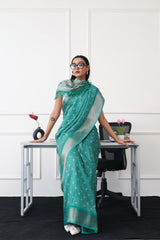 Ready to wear green colored printed poly cotton saree