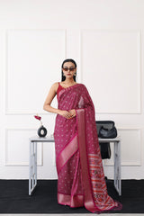 Ready to wear magenta colored printed poly cotton saree