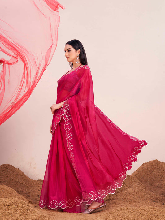 Pink colored saree with gota patti border