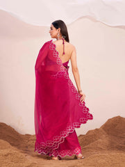 Pink colored saree with gota patti border