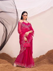 Pink colored saree with gota patti border