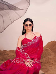 Pink colored saree with gota patti border