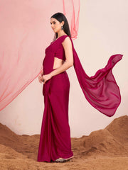 Ready to wear pink colored satin saree with unstitched blouse