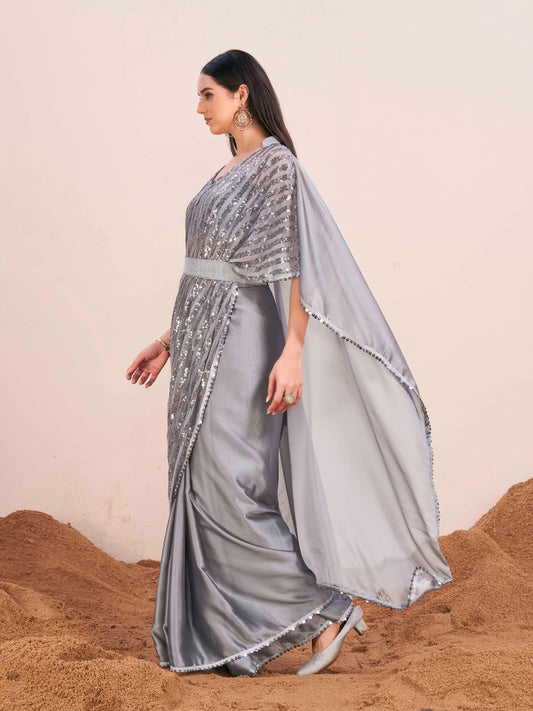 Grey colored kaaftan designer saree