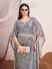 Grey colored kaaftan designer saree