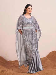 Grey colored kaaftan designer saree