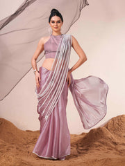 Lavendar colored fancy designer saree with moti lace on shoulder portion