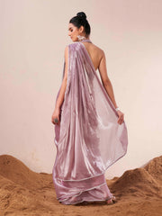 Lavendar colored fancy designer saree with moti lace on shoulder portion