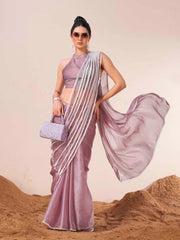 Lavendar colored fancy designer saree with moti lace on shoulder portion