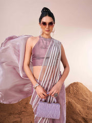 Lavendar colored fancy designer saree with moti lace on shoulder portion