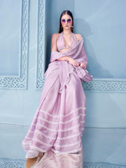 Pink colored rangoli saree with embellished frill lace