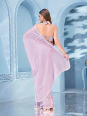 Pink colored rangoli saree with embellished frill lace