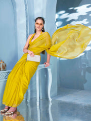 Ready to wear yellow colored saree with brocade blouse