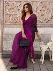 Two tone violet colored saree with tassles on pallu