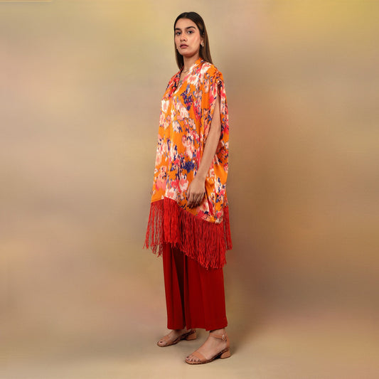 Printed kaftan with tassels