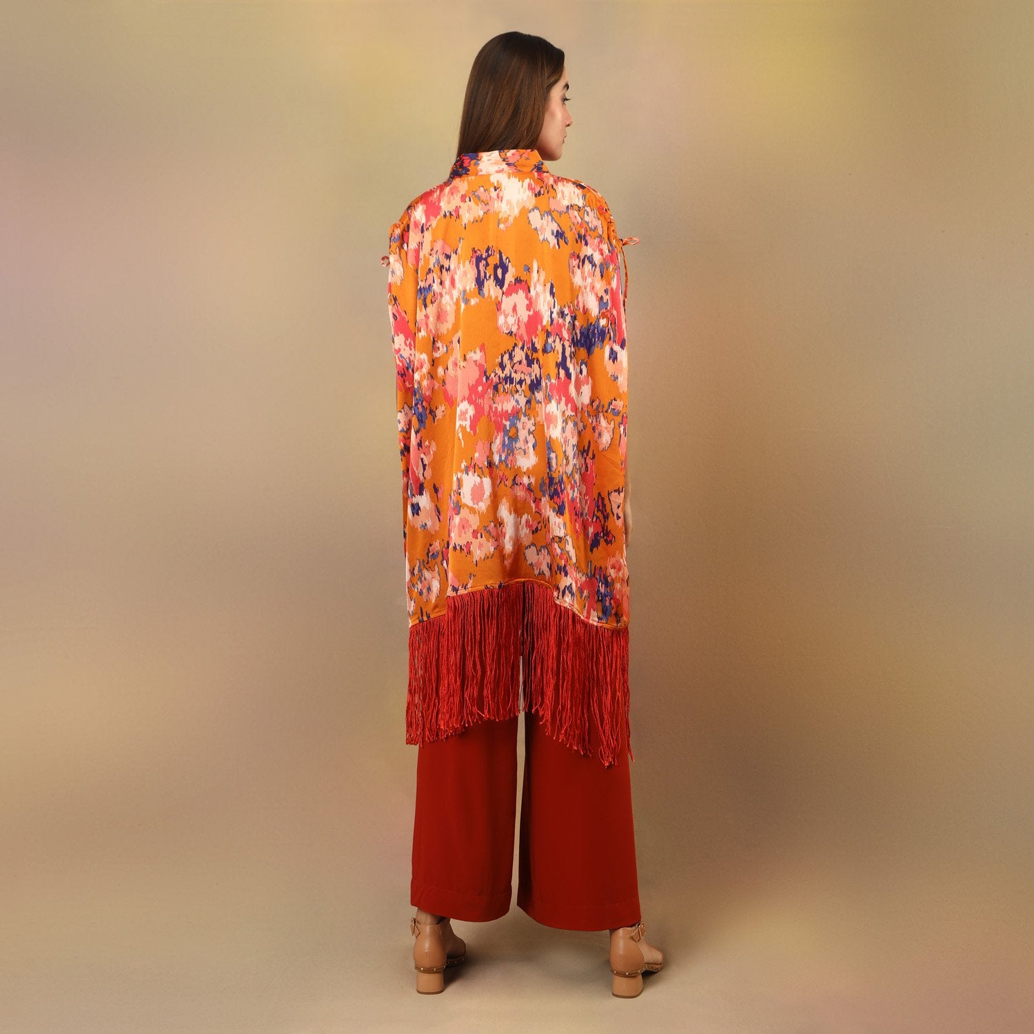 Printed kaftan with tassels