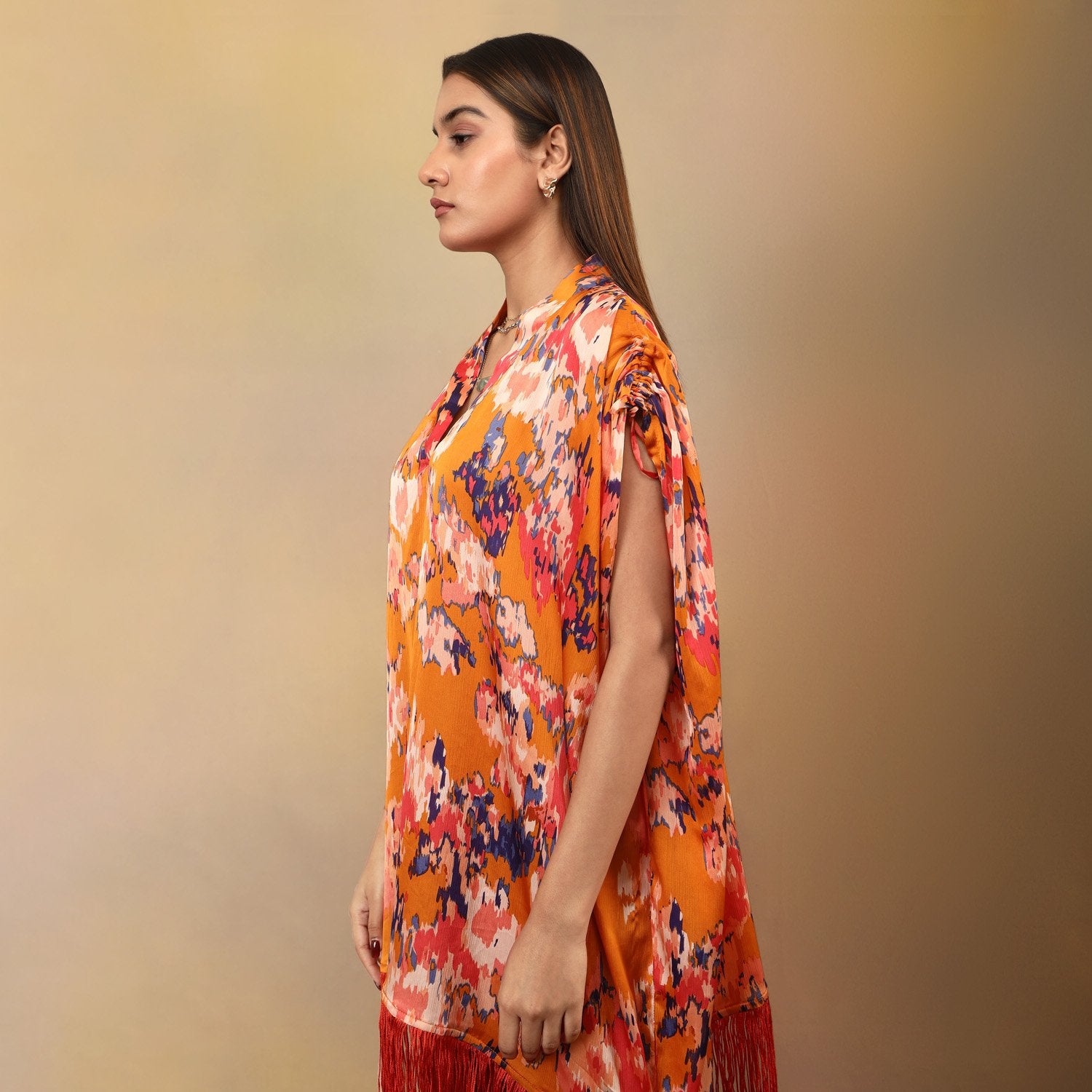 Printed kaftan with tassels