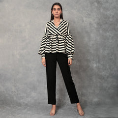 TAMISKA - Black and white striped peplum top