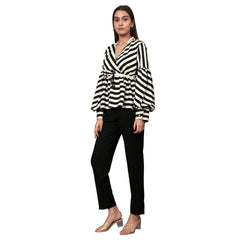 TAMISKA - Black and white striped peplum top