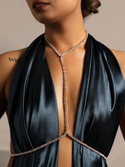 Silver Plated Women Multi Layered Harness Body Chain Necklace