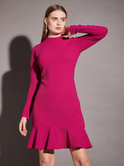 High neck mini dress with frill at bottom