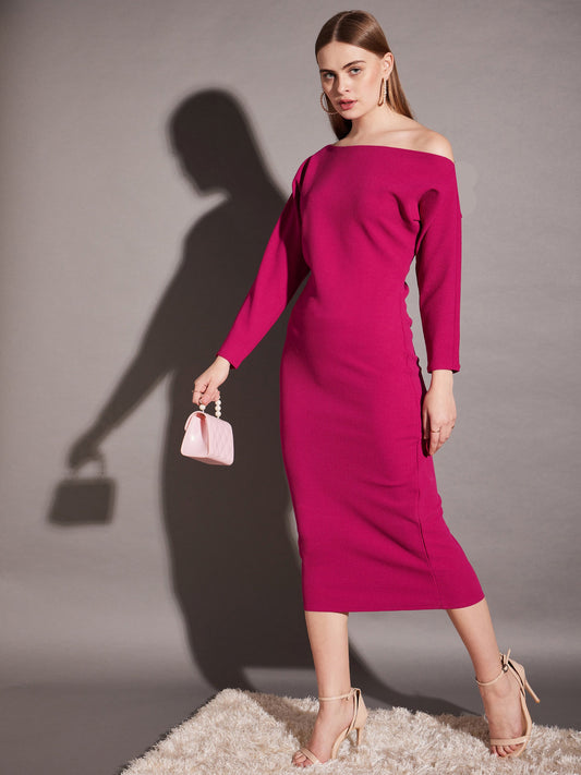 Drop shoulder fitted midi dress