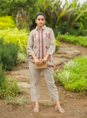 Elephant Embroidery Linen Co-Ord Set