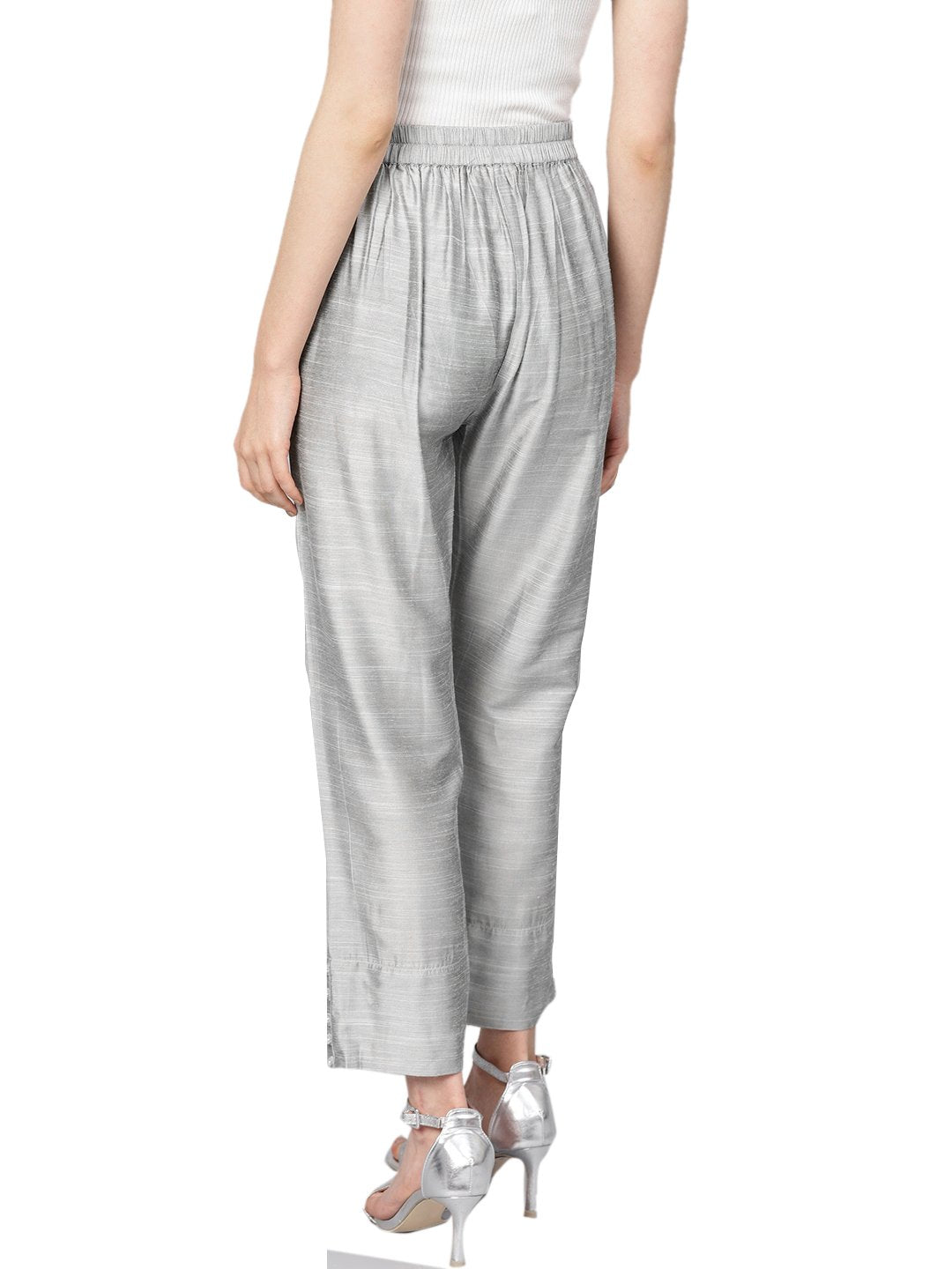 Women Silver Silk Regular Cropped Trousers - 3XL