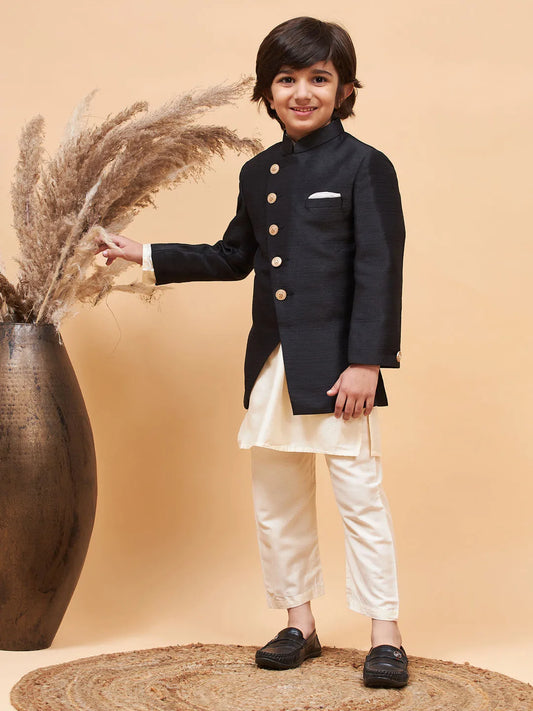 Boys' Black And Cream Indowestern Set