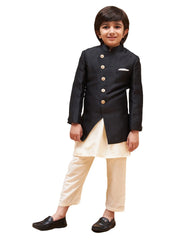 Boys' Black And Cream Indowestern Set