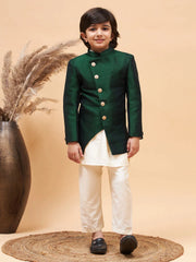 Boys' Green And Cream Indowestern Set