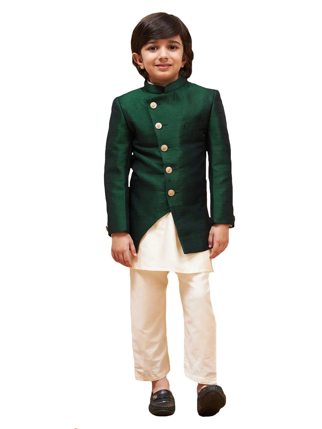 Boys' Green And Cream Indowestern Set